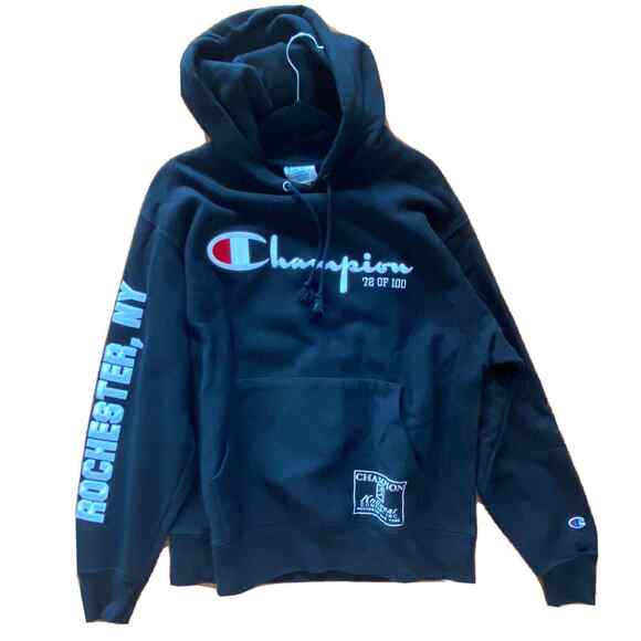 Champion Hoodie Men's Large Black Reverse Weave Knickerbocker Hoodie 72/100 - Picture 9 of 12